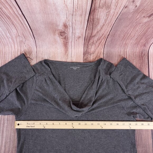 Eileen Fisher Womens Size Medium Ribbed Cowl Neck Tunic Dress 3/4 Sleeve Gray - Picture 14 of 15